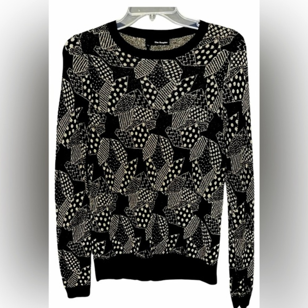 The Kooples Womens XS Sweater Gold Black Embellish Viscose NWOT Elegant Designer